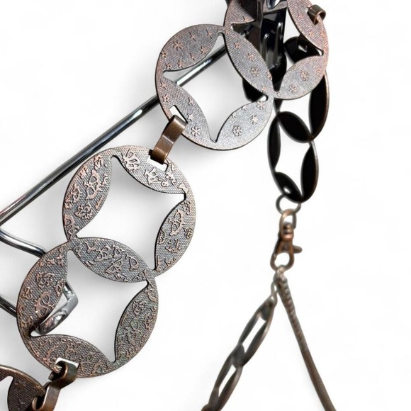 Vintage 90s brown metal chain link belt with 2 different pattern boho western - Picture 5 of 8